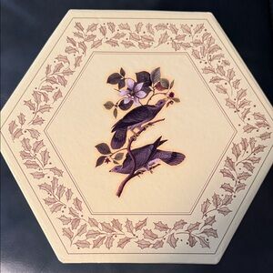 14 Bird Ornaments In A Hexagonal Cream Box with Bird Design-Collectable-Vintage